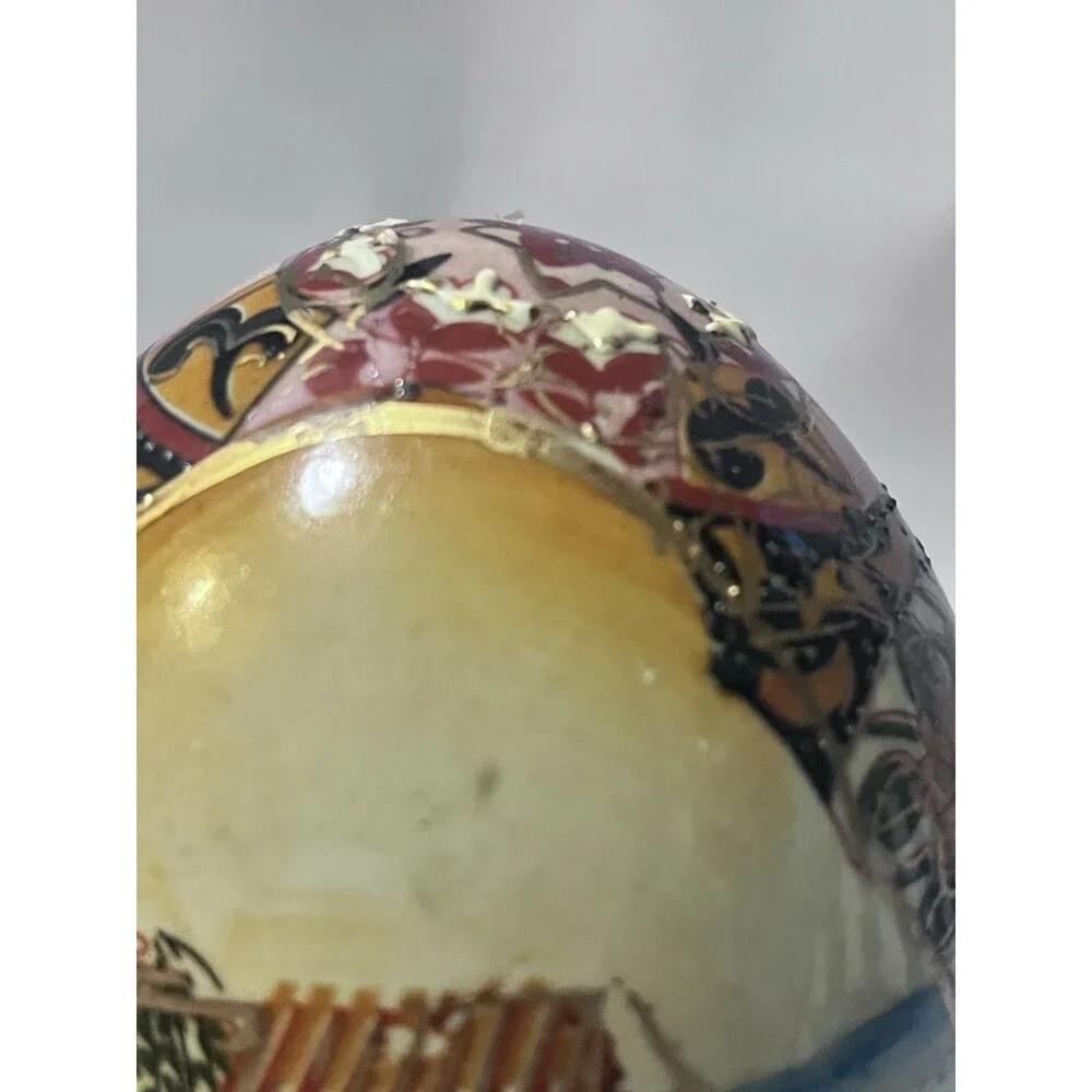 Japanese Handmade Egg-Shaped Vase Hand-Painted Geisha Scene Decorative Art